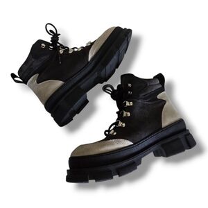 MARK ANTOINE+ICÔNE X SIMONS Black/Brown/Gray Leather Suede Hiker  Boots Unisex